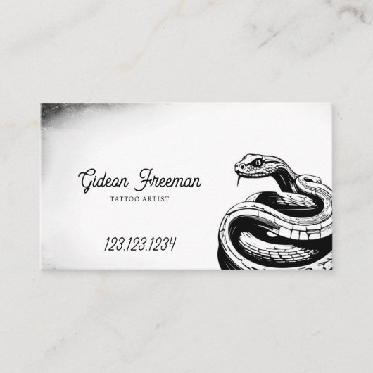 ヴィンテージブラック&ホワイトスネークタトゥーショップ 名刺 (正面)
