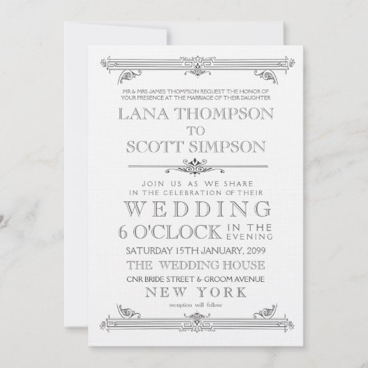 ヴィンテージブラック&ホワイトタイポグラフィウェディング招待 招待状 (正面)