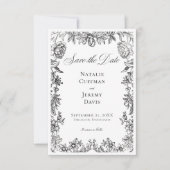 ヴィンテージブラック&ホワイトタペストリー結婚フローラ セーブザデート (正面)