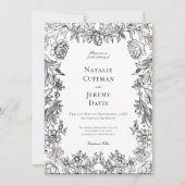 ヴィンテージブラック&ホワイトタペストリー結婚フローラ 招待状 (正面)