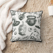 ヴィンテージブラック&ホワイトハロウィーンパターン クッション (ブランケット)