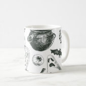ヴィンテージブラック&ホワイトハロウィーンパターン コーヒーマグカップ (正面右)