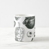 ヴィンテージブラック&ホワイトハロウィーンパターン コーヒーマグカップ (中央)