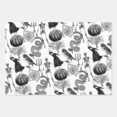 ヴィンテージブラック&ホワイトハロウィーンラインアート ラッピングペーパーシート (正面2)