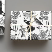 ヴィンテージブラック&ホワイトハロウィーンラインアート ラッピングペーパーシート