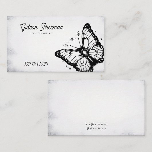 ヴィンテージブラック&ホワイトバタフライタトゥーショップ 名刺 (正面/裏面)