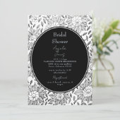 ヴィンテージブラック&ホワイトフローラブライダルシャワー 招待状 (スタンド正面)