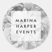 ヴィンテージブラック&ホワイトフローラロゴスタンプ ラウンドシール (正面)