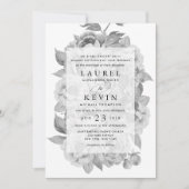 ヴィンテージブラック&ホワイトフローラ結婚式招待状 招待状 (正面)