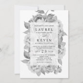 ヴィンテージブラック&ホワイトフローラ結婚式招待状 招待状 (正面)
