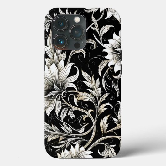 ヴィンテージブラック&ホワイトフローラ Case-Mate iPhoneケース (裏面)