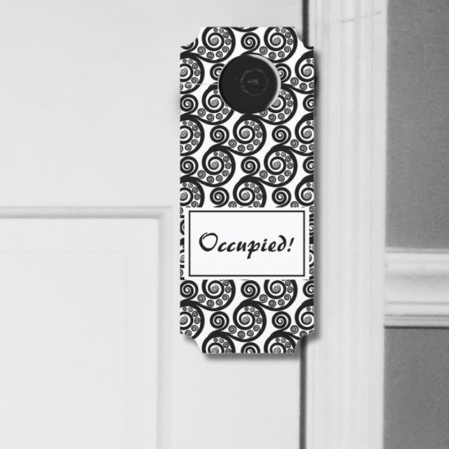 ヴィンテージブラック&ホワイトボタニカルファーンリーフ ドアノブサイン (Vintage Black & White Botanical Fern Leaf Door Hanger)