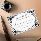 ヴィンテージブラック&ホワイトモノクロエレガントな結婚式 出欠カード