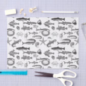 ヴィンテージブラック&ホワイトラインアートシークリーチャー 薄葉紙 (クラフト)