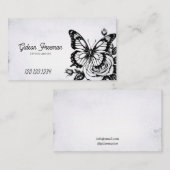 ヴィンテージブラック&ホワイトローズバタフライタトゥーアーティスト 名刺 (正面/裏面)