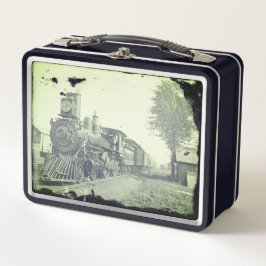 ヴィンテージブラック&ホワイト蒸気機関車 メタルランチボックス