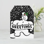 ヴィンテージブラック&ホワイト雪だるまジャイアントギフトラベル (スタンド正面)