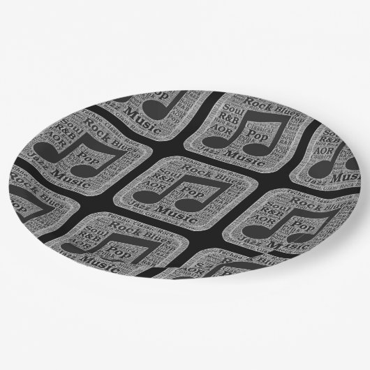 ヴィンテージブラック&ホワイト音楽ジャンル ペーパープレート (アングル)