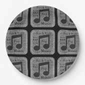 ヴィンテージブラック&ホワイト音楽ジャンル ペーパープレート (正面)