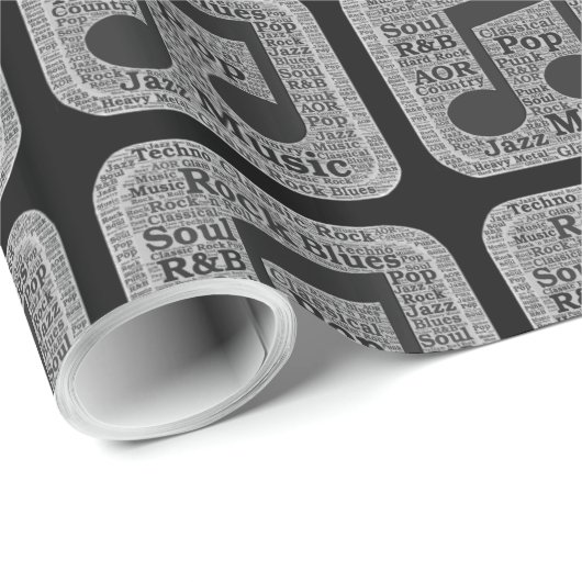 ヴィンテージブラック&ホワイト音楽ジャンル ラッピングペーパー (ロールコーナー)
