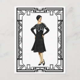 ヴィンテージブラック&ホワイト1930sセータードレス ポストカード