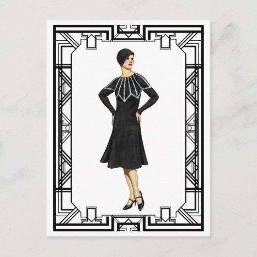 ヴィンテージブラック&ホワイト1930sセータードレス ポストカード (正面)