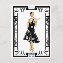ヴィンテージブラック&ホワイト1930sビーズのドレス ポストカード