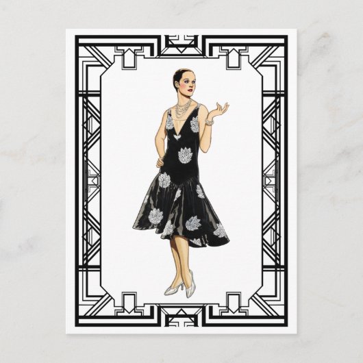 ヴィンテージブラック&ホワイト1930sビーズのドレス ポストカード (正面)