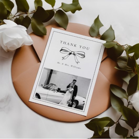 ヴィンテージブラック・ボウ氏ミセス・フォト・フラット結婚ズ サンキューカード