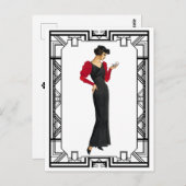 ヴィンテージブラック&レッド1930年代夕べガウン ポストカード (正面/裏面)