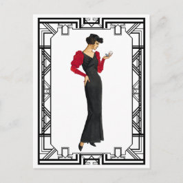 ヴィンテージブラック&レッド1930年代夕べガウン ポストカード