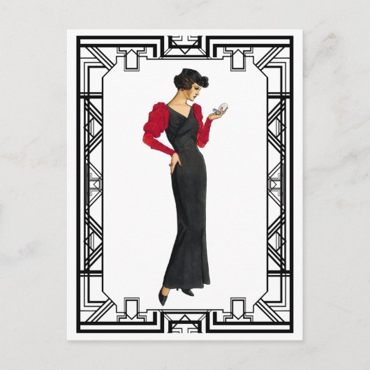 ヴィンテージブラック&レッド1930年代夕べガウン ポストカード (正面)