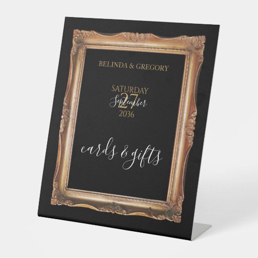 ヴィンテージブラック&金ゴールドウェディングカード&ギフト 台座サイン (正面)