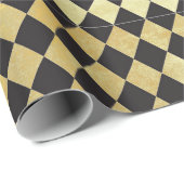 ヴィンテージブラック&金ゴールドハーレクインパターン ラッピングペーパー (ロールコーナー)