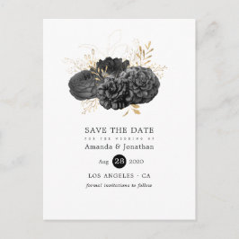 ヴィンテージブラック&金ゴールドフローラ結婚式日付を保存 案内ポストカード