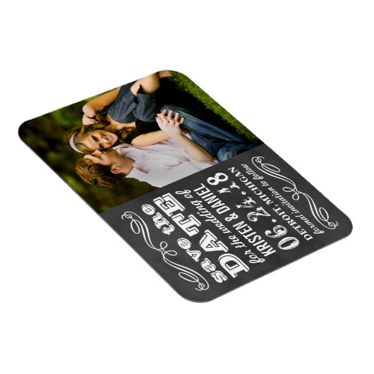 ヴィンテージブラックChalkboard写真Save the Date マグネット (右側)
