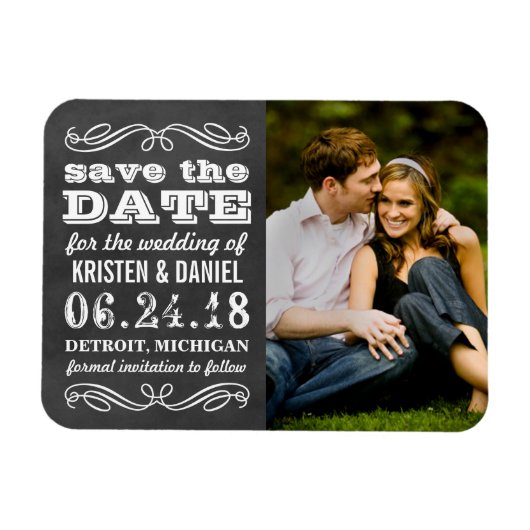 ヴィンテージブラックChalkboard写真Save the Date マグネット (横)