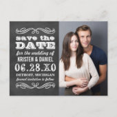 ヴィンテージブラックChalkboard写真Save the Date 案内ポストカード (正面)
