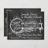 ヴィンテージブラックChalkboard日付を保存 案内ポストカード (正面/裏面)