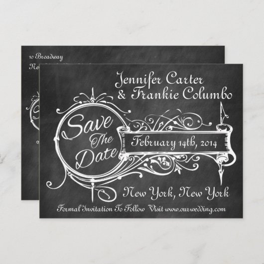 ヴィンテージブラックChalkboard日付を保存 案内ポストカード (正面/裏面)