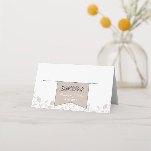 ヴィンテージブラックTan Library結婚の座席表 プレイスカード (正面)