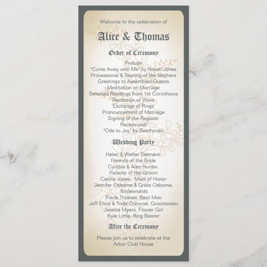 ヴィンテージブランチ – 結婚式 プログラム (正面)