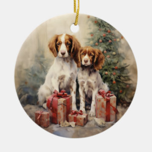 ヴィンテージブリタニースパニエル犬クリスマス セラミックオーナメント