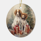ヴィンテージブリタニースパニエル犬クリスマス セラミックオーナメント (左)