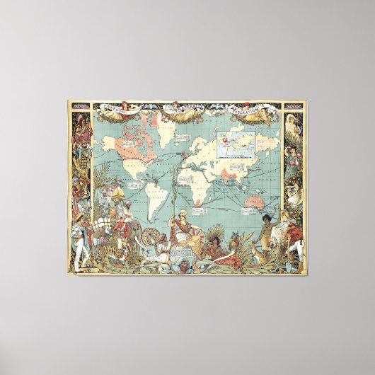 ヴィンテージブリティッシュ・エンパイア世界地図(1886) キャンバスプリント (正面)