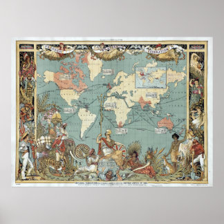 ヴィンテージブリティッシュ・エンパイア世界地図(1886) ポスター