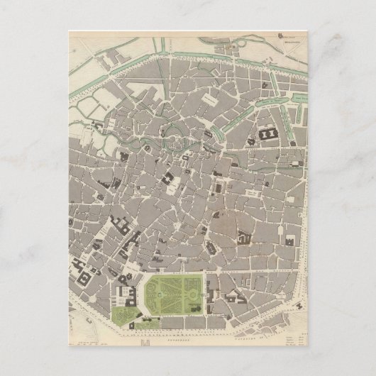 ヴィンテージブリュッセルの地図(1837年) ポストカード (正面)