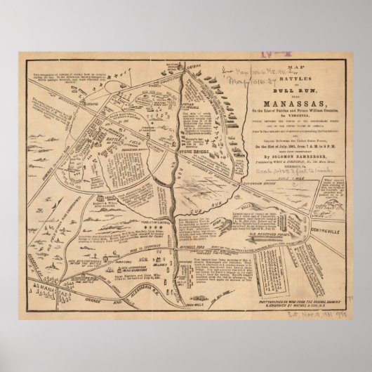 ヴィンテージブルの戦いの地走図（1861年） ポスター (正面)