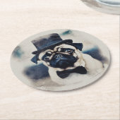 ヴィンテージブルエトゥックスパグポートレート ラウンドペーパーコースター (アングル)
