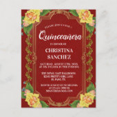 ヴィンテージブルガンディイエローローズキンセアニェラ誕生日 ポストカード (正面)